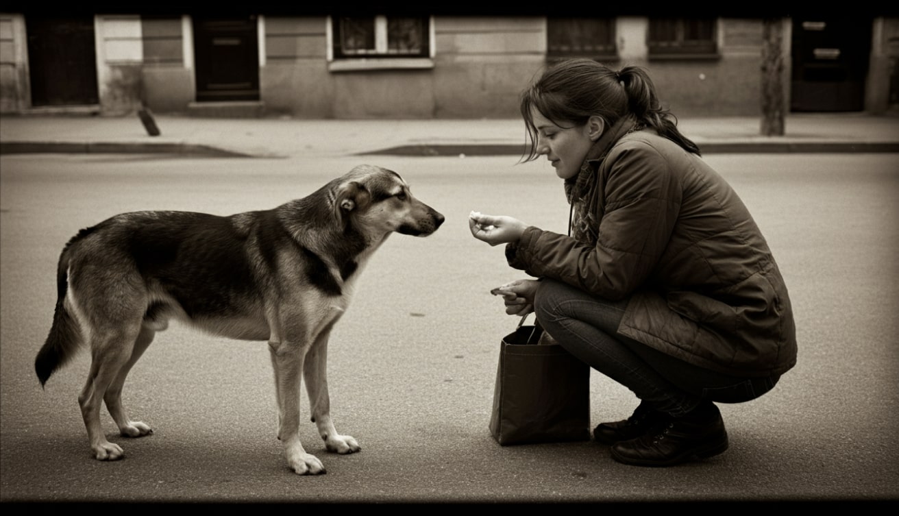 Дівчина годує собаку