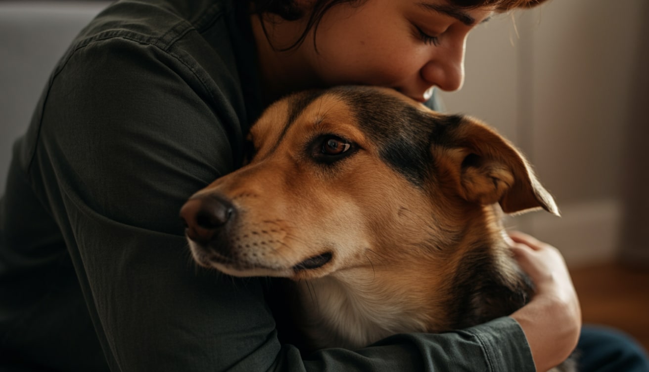 Собака в обіймах людини